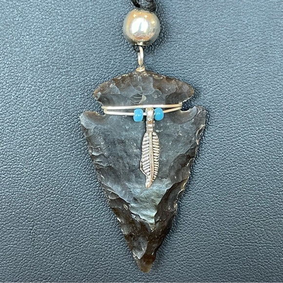 Genuine Flint Carved Arrowhead Necklace Artisan Native Southwestern Feather - Picture 6 of 6